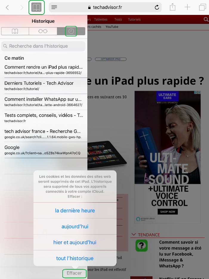 acceder historique safari ipad