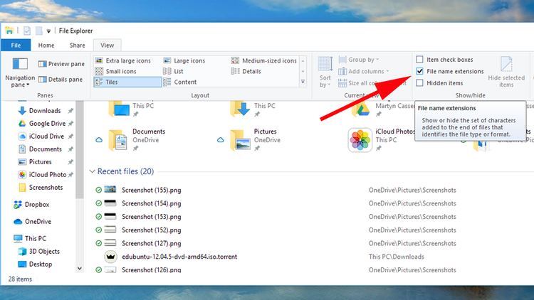 How to show or hide file extensions in Windows 10 - 96